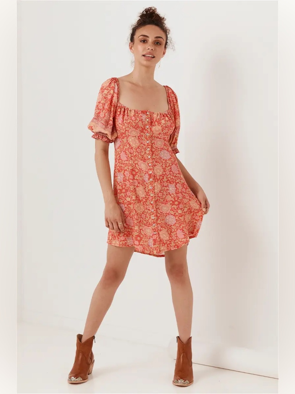 Spell & the Gypsy Collective Love Story Mini Dress Coral Floral Boho Small